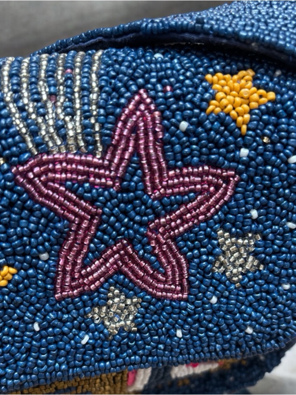 Hand-Beaded Navy Eye & Star Shoulder Bag - Picture 2 of 4